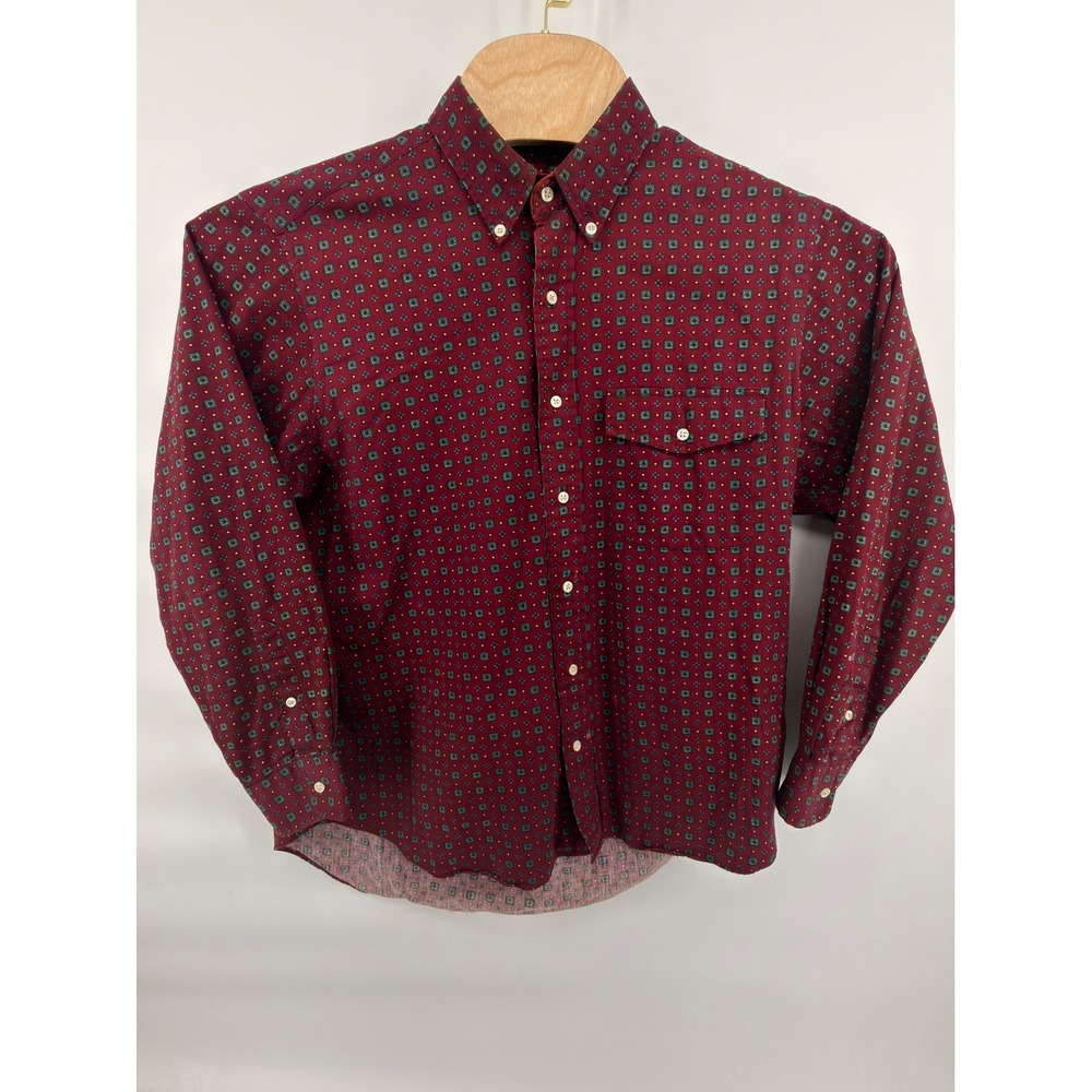 Oakton Limited Mens L Button Down Shirt Burgundy Geometric Vintage 90s‎ Cotton